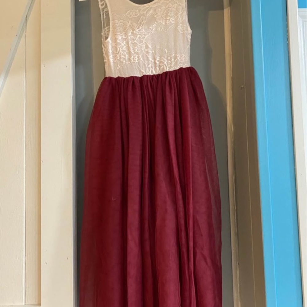 Elegant Lace and Burgundy Kids Dress